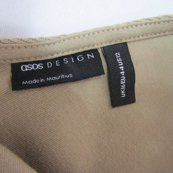 ASOS Tan Knit Mini Dress Women's sz 12 Coastal Neutral Minimalist Cozy Boho - Picture 3 of 9